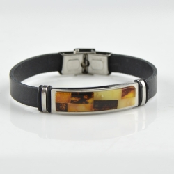 Mix Amber bracelet for men with black leather